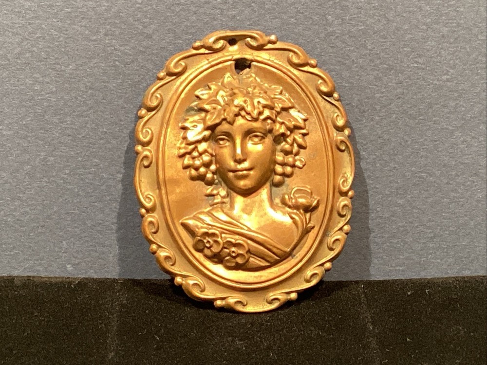 Victorian Brass Stamped Cameo Portrait Brooch Pendant