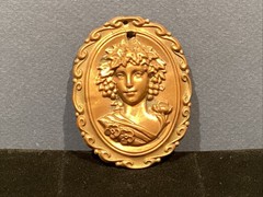 Victorian Brass Stamped Cameo Portrait Brooch Pendant