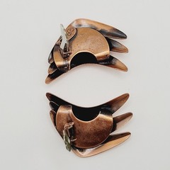 Rame Modernist Artisan Copper Fishbone Clip On Earrings Worn Distressed