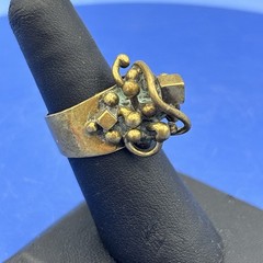 Vintage Brutalist Abstract Ring Brass Tone Modernist Statement Size 6.5