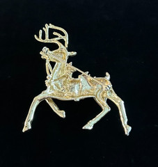 Vintage Reindeer Textured Brushed Gold tone Christmas Brooch Pin 3 in Large