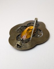 Vintage Antique Amber Glass Brooch Sash Pin C Clasp Brass Large!