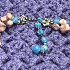 Vtg 2 Strand Plastic Beaded Necklace Pink Blue AB Silvertone Hooks 21 in. 24 in.