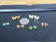 Vintage Butterfly Earrings Filigree Open Pierced Colorful Lot 6 Dainty Small See