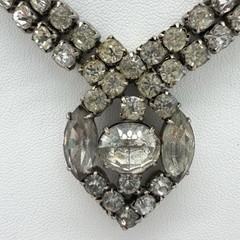 Vintage 1940s 1950s Rhinestone Necklace Earrings Set Smoky Gray Dangle