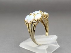Womans Vintage Fire Opal Diamond Cluster Sterling Silver Cocktail Ring Size 5.5