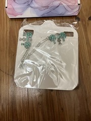 Ella and Elly Silvertone & Blue Statement Necklace & Earrings Set New SFC935