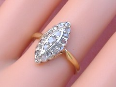 ANTIQUE VICTORIAN .49ctw TRANSITIONAL DIAMOND 18K PETITE CLUSTER RING c1900