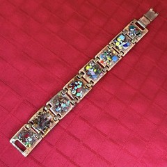 Vtg Enamel Copper Bracelet 7.5” Mid Century Abstract Confetti 8 Panel MCM Art