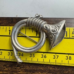 French Horn Design Brooch Sterling Silver 925 Size 1.75″ Length