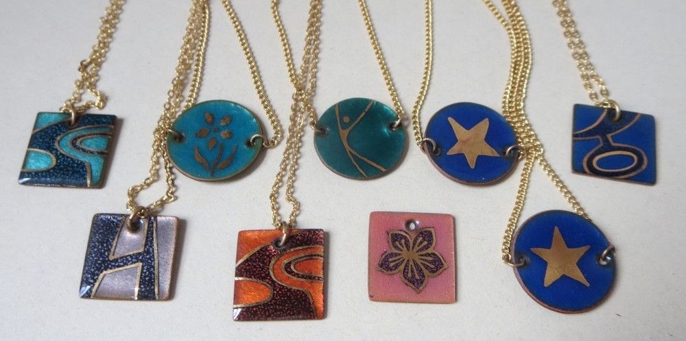 Vintage 1970/80’s Artist Enamel Necklace Hand Painted Pendant Lot of 9