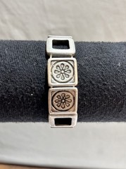Women’s Silver‑Tone Stretch Panel Bracelet Floral Engraved Boho Vintage Style