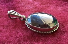 Vintage Danecraft Sterling Silver Faceted Oval Hematite Pendant
