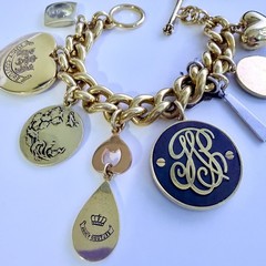 Juicy Couture Charm Bracelet Bird Butterfly Coin Heart Wooden Monogram