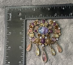 Gold Tone Brooch Earrings Set Pierce Pastel Tassels Multicolor Acrylic