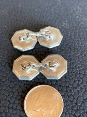 Iridescent MOP Mother of Pearl Octagonal Silver Tone Antique Edwardian CuffLinks