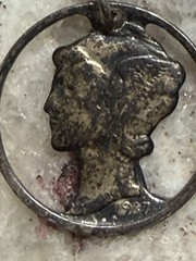 1937 Cutout Mercury Dime Swinging Pendant Necklace Vintage Jewelry