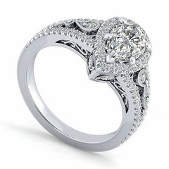 Art Deco Pear Lab Created Diamond Bridal, Party Wear 14K White Gold Finish Ring