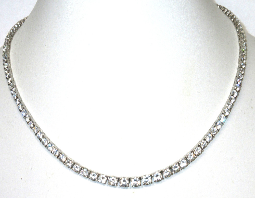 PRETTY Vintage Sterling Silver Cubic Zirconia Tennis Chain Necklace 925