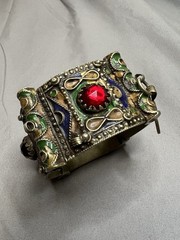 Antique Berber Silver Enamel Cuff Bracelet c.1900 North Africa (Kabyle Attrib.)