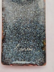 Vintage Artisan Rectangle Enamel on Copper Pendant Abstract Signed