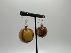 New Sterling Silver Antique Marbled Amber Bakelite Dangle Earrings 4.5cm JB23