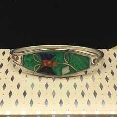 MOP Floral Cuff Bracelet Mother of Pearl Other Inlay Signed Alpaca Mexico Small