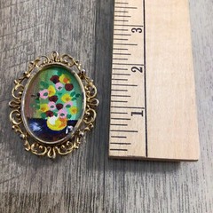 Vintage Brooch Pin Original Oil Painting on Canvas Floral