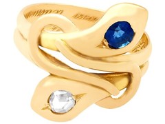 0.29 Ct Sapphire and 0.24 Ct Diamond, 18k Yellow Gold Snake Ring – Antique