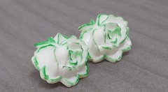 Vintage Lucite White and Green Rose Clip on Earrings