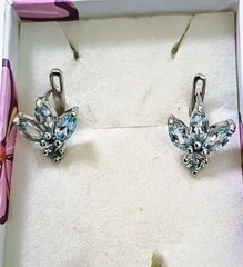 Vintage Sterling Silver 925 Natural Sky Blue Topaz Ear Hugging Lever Earrings