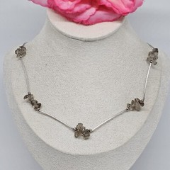 925 Sterling Silver Smoky Quartz Beaded Choker Necklace 17.5″ Chain Gemstone