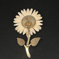 Vtg Accessocraft Plastic Celluloid Carved Daisy Brooch And Screw On Earrings Set