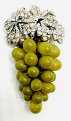 Vintage Antique Art Deco Green Glass Rhinestone Grape Cluster Dress Clip 2″
