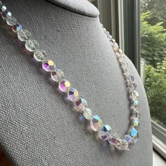 Vintage Aurora Borealis Crystal Necklace, 17″; Nice