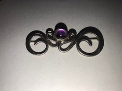 Vintage Fancy Sterling Silver & AMETHYST MODERNIST STUDIO PIN BROOCH signed TJW