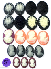 19 of 25-40mm Mixed Lot Vintage Two Graces, Women, Floral Oval Cameos Cabochon