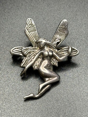 Vintage 925 Sterling Silver Nude Fairy Brooch Pin Art Nouveau Revival 1980s