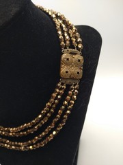 Antique Gold Glass Crystal Diamond Cut Bead Necklace 4 Strand 1910 -1920 Rare