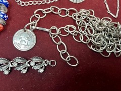 Vintage Silver Tone Jewelry Clip on Earrings Bracelet Necklace Pendant Lot of 23