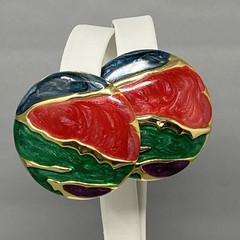 Retro Stud Button Earrings Red Green Blue Purple Gold Swirl Enamel 1980s Pierced
