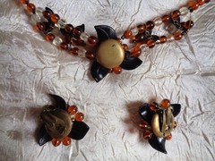 Vintage 40’s West Germany Necklace & Earring Set Wired Iridescent Glass Bead’s