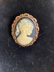 Vintage Cameo Brooch Gold Tone Oval Lady Portrait Pin Victorian Revival Style