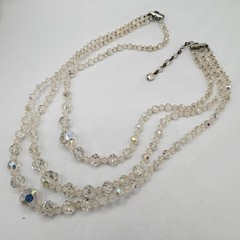 Vintage Triple Strand Cut Glass Crystal Necklace Adjustable Length ca 1950s