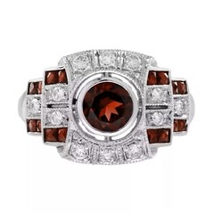 Art Deco Style Lab-Created Diamond Garnet Ring For Her 14k White Gold Finish