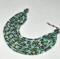 Coppola E Toppo Italy Vintage Green Glass Beaded Necklace, Adjustable Length