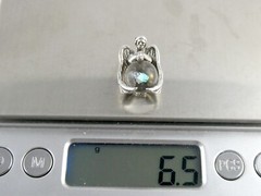 Vintage Unmarked Sterling Silver Angel Holding Opal in Resin Pendant 6.5g .75 In