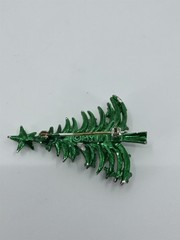 Vintage Mylu Christmass Tree Enameled Rhinestone Pearl Green Tree Brooch Pin