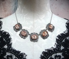 FABULOUS RARE ANTIQUE STERLING 800 SHELL CAMEO CANNETILLE CUPID CHARIOT NECKLACE