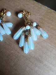 Vintage Opaline Glass Dangle Clip Earrings (R)